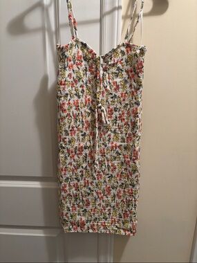 Promesa White Mini Dress with Coral & Yellow Floral Print
